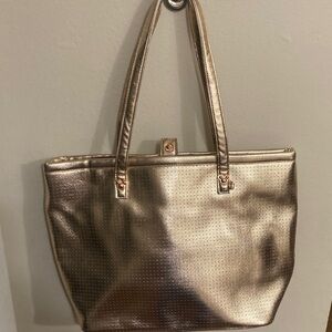 EUC Disney Gold Metallic Market Tote Bag- Disney Parks Mickey Detail Strap